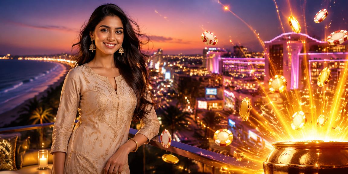 Indian player enjoying casino games with Goa beach view