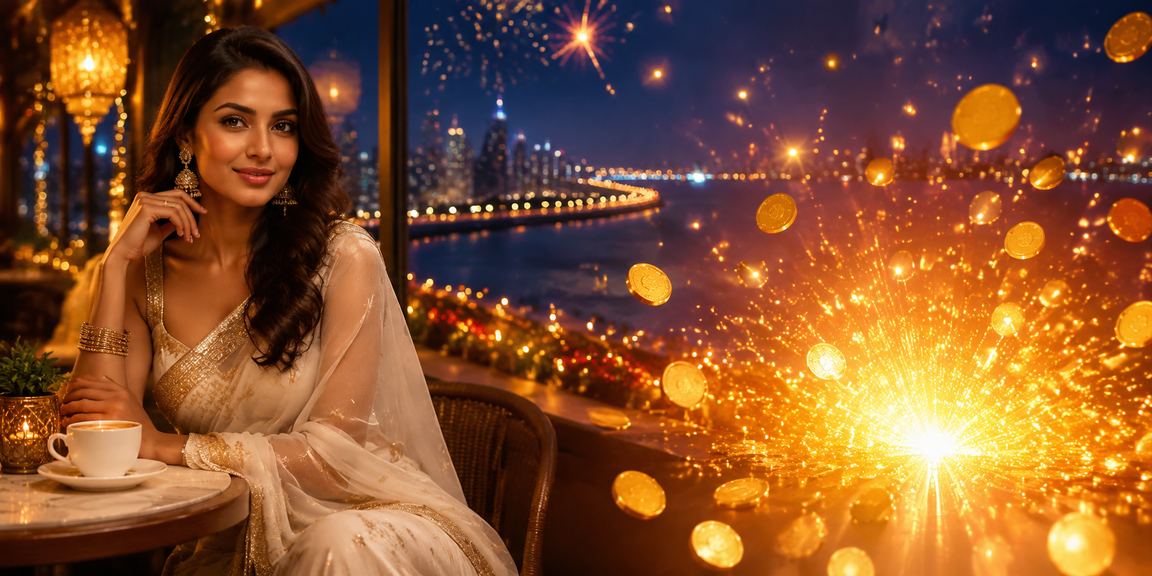 Mumbai Bandra local with festive lights and casual gaming atmosphere